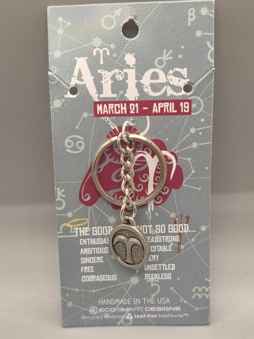 Eco Smart Designs - ARIES - Astrological - Hand Made Lead Free Pewter Keychain